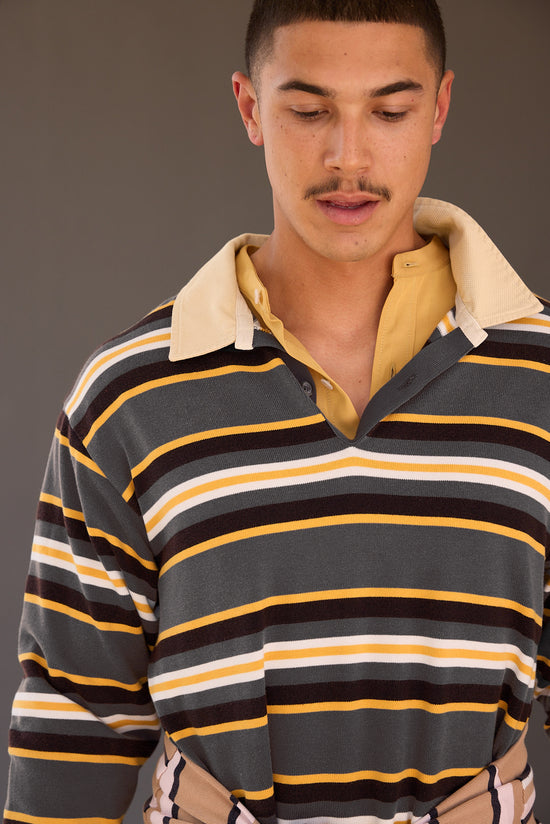 Rugby Polo in Grey Gold Stripe