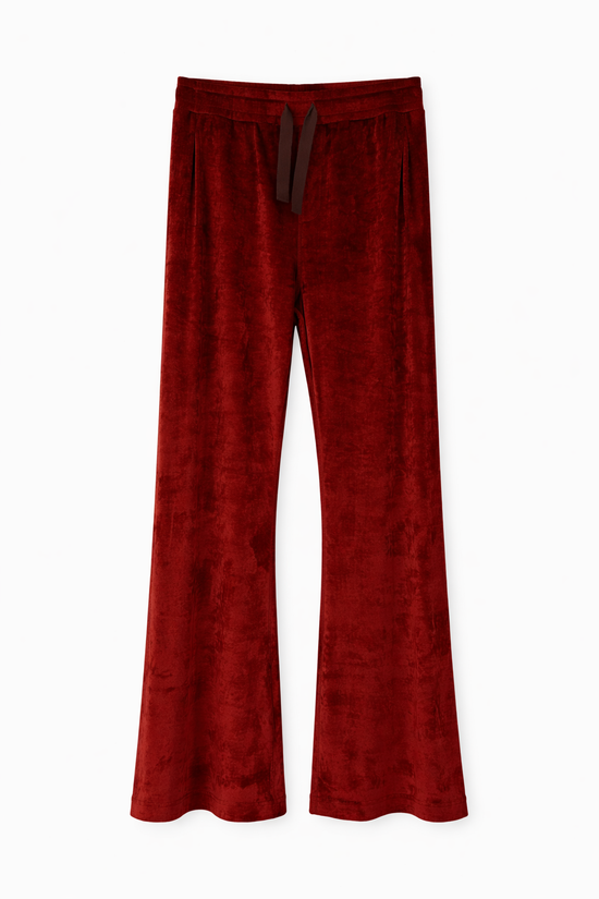 Velvet Flared Pants in Dark Rust