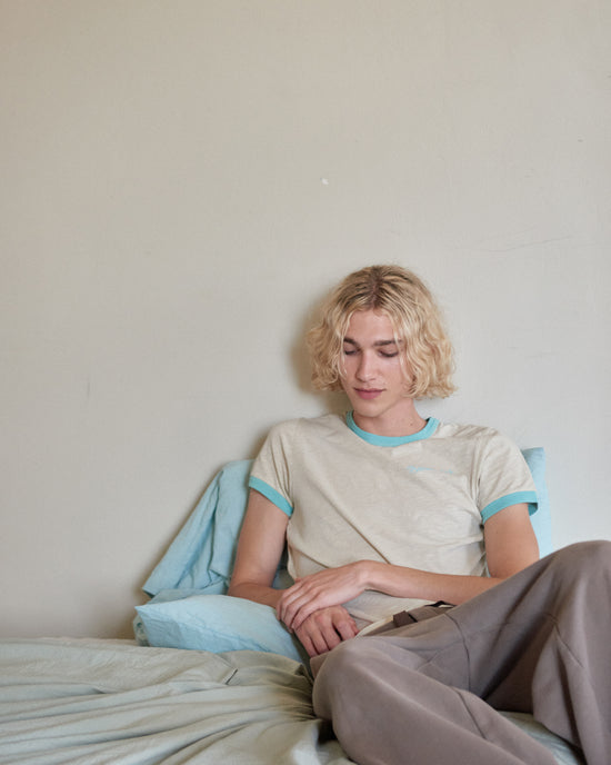 Contrast Rib Tee in Ecru