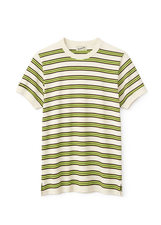 Striped Contrast Rib Tee in Vintage Neon