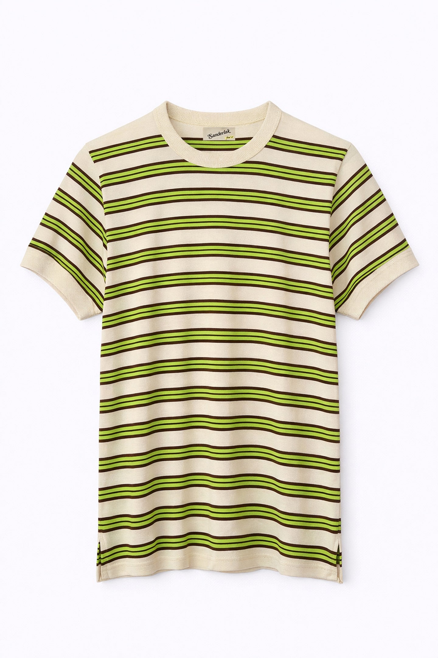 Striped Contrast Rib Tee in Vintage Neon