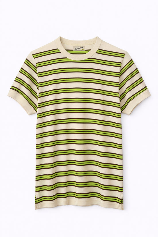 Striped Contrast Rib Tee in Vintage Neon