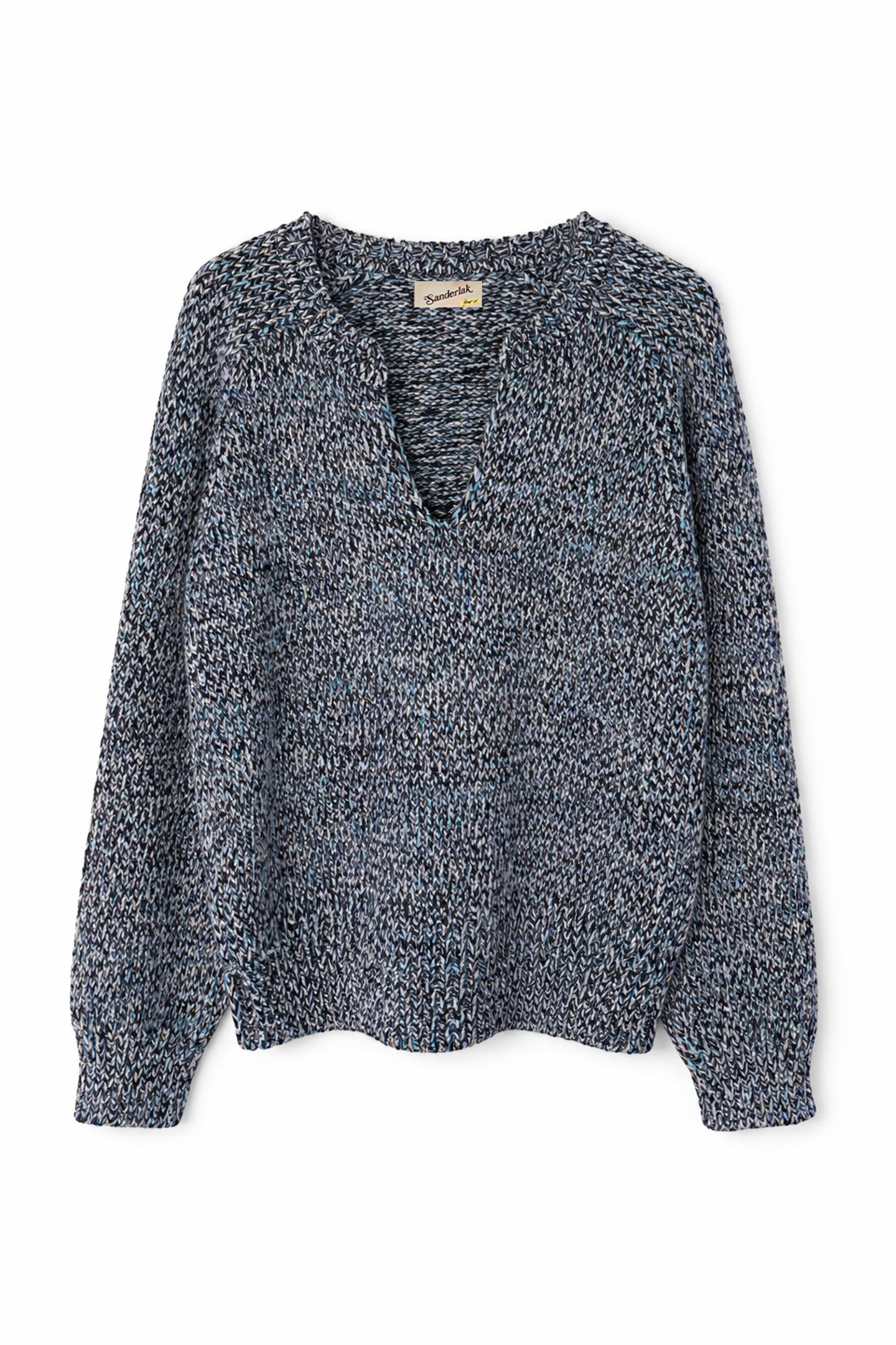 Split Crewneck Sweater in Blue Melange