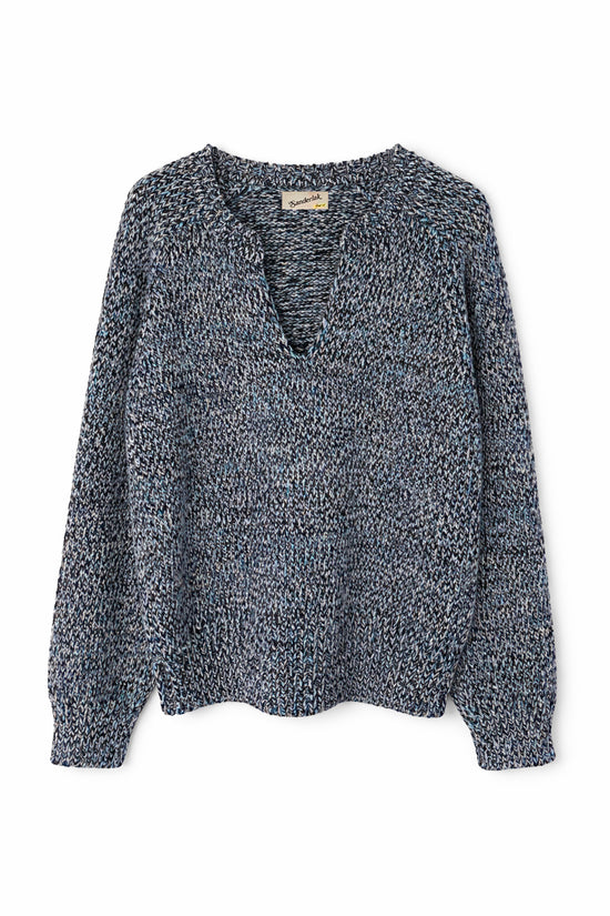 Split Crewneck Sweater in Blue Melange