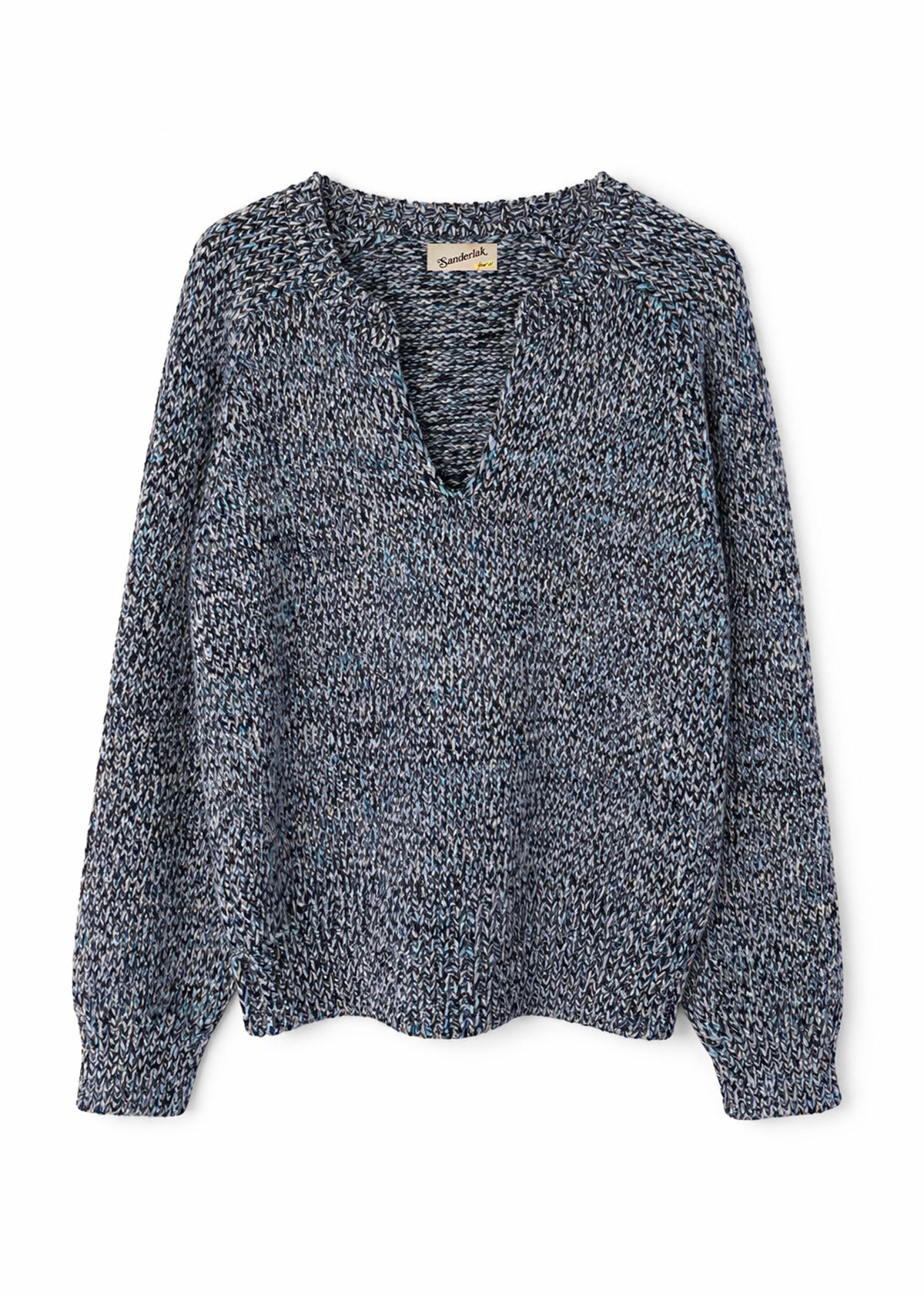 Split Crewneck Sweater in Blue Melange
