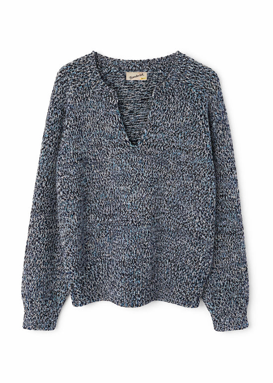 Split Crewneck Sweater in Blue Melange