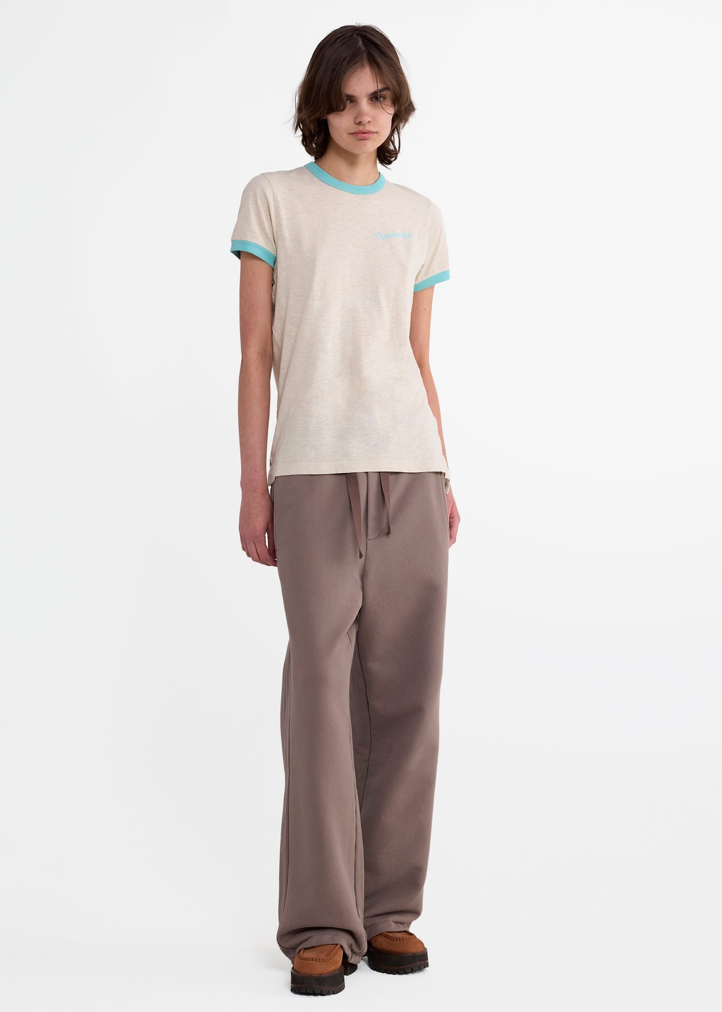 Contrast Rib Tee in Ecru