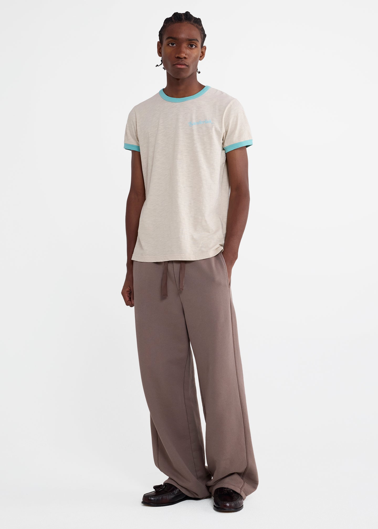 Contrast Rib Tee in Ecru