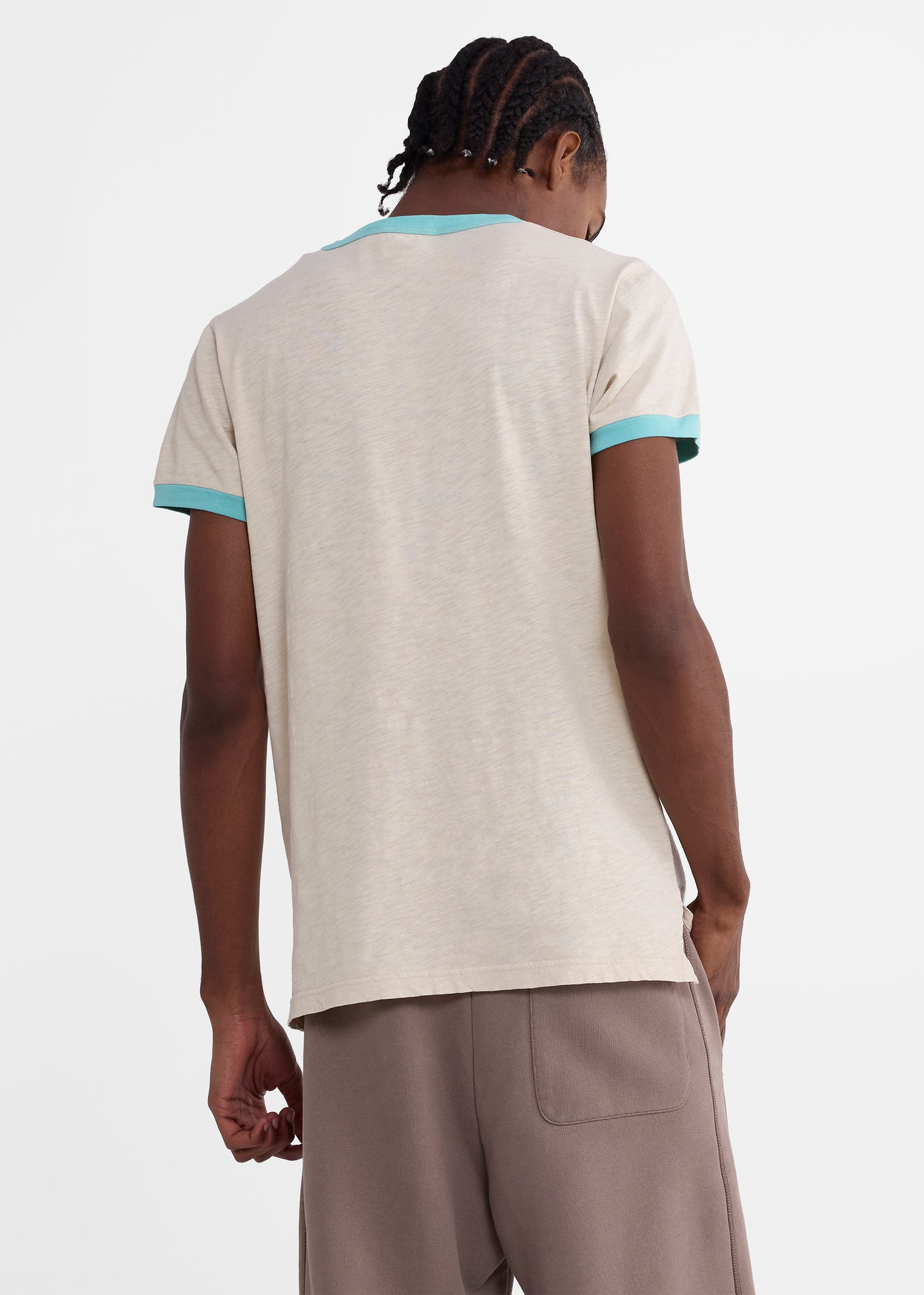 Contrast Rib Tee in Ecru