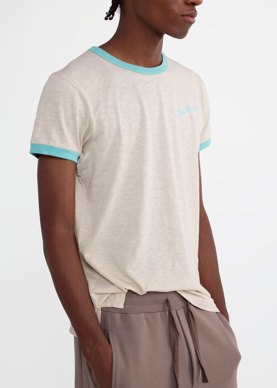 Contrast Rib Tee in Ecru