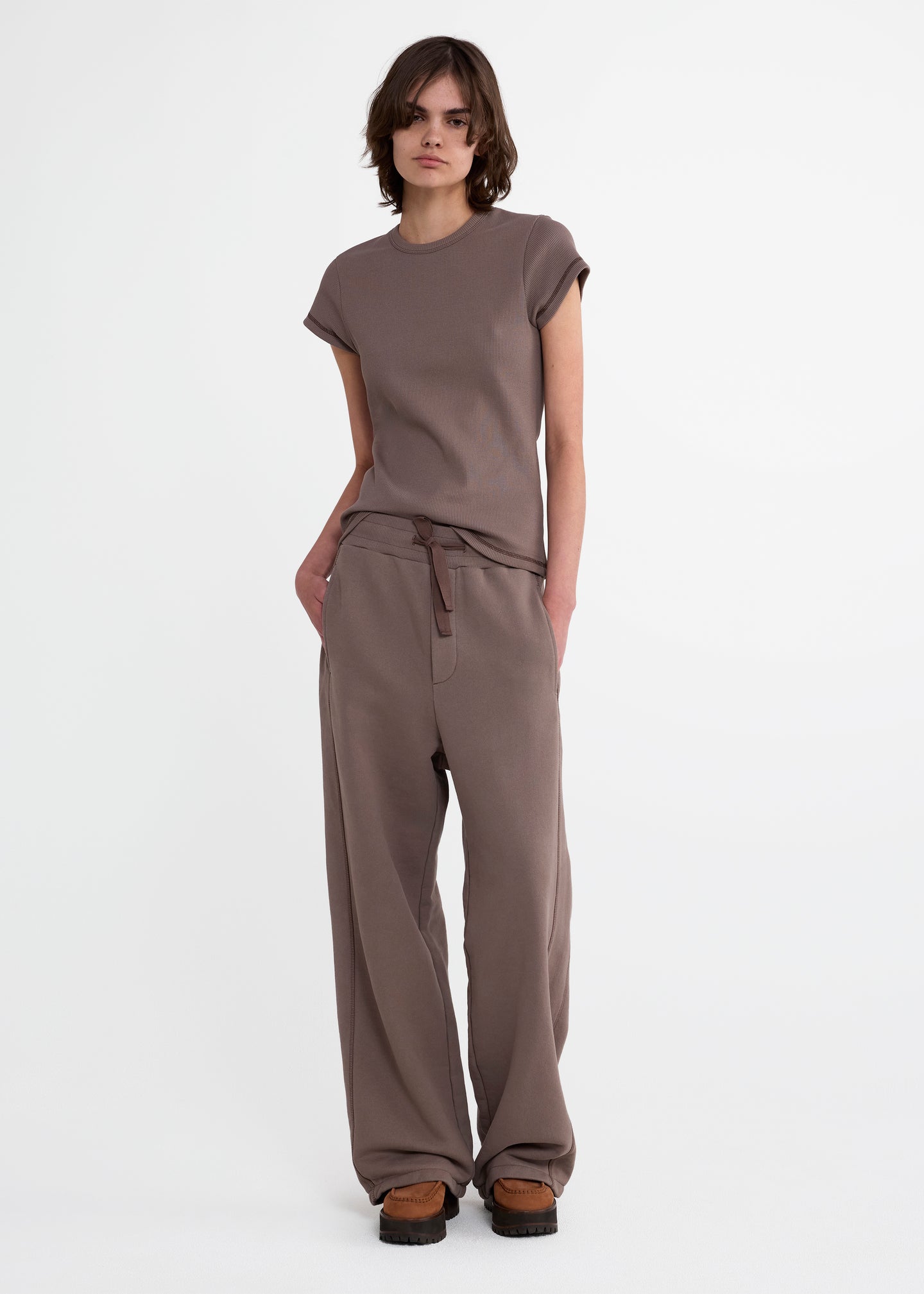 Skinny Rib Tee in Grey