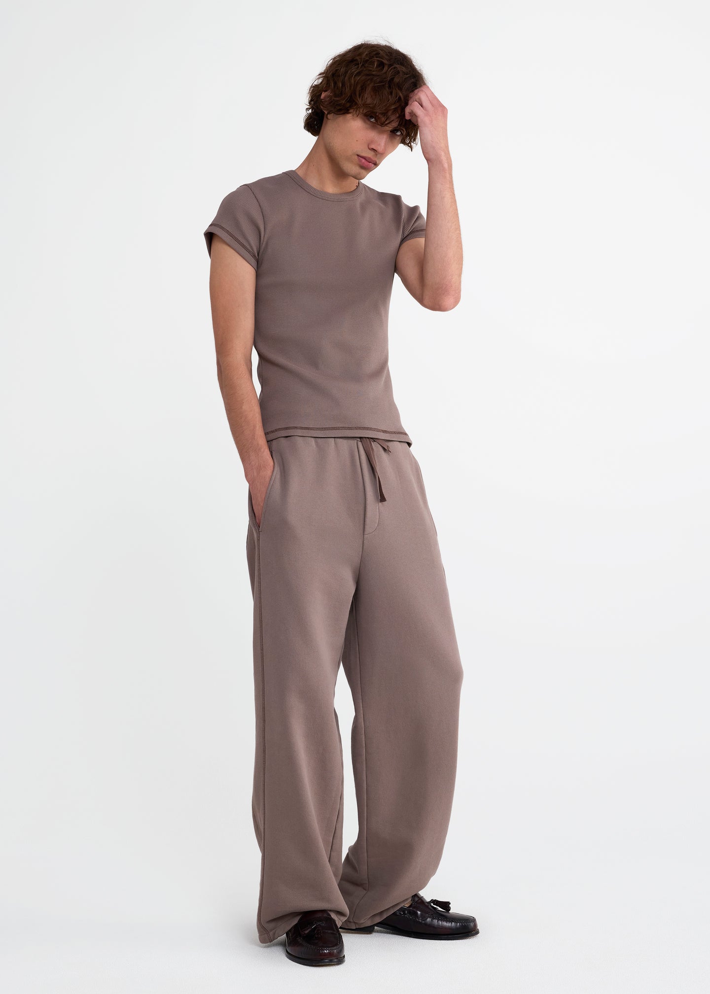 Skinny Rib Tee in Grey