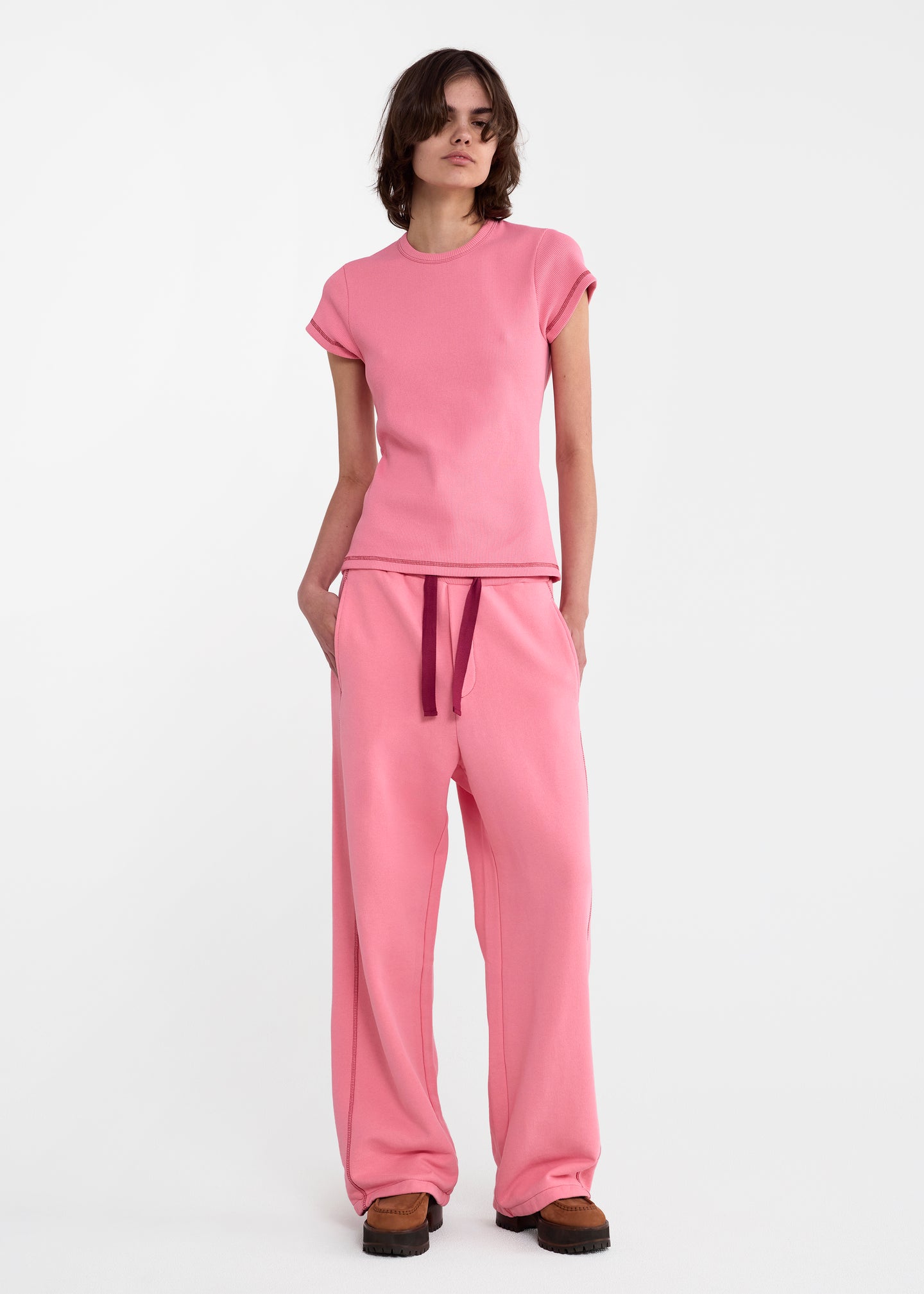 Skinny Rib Tee in Pink