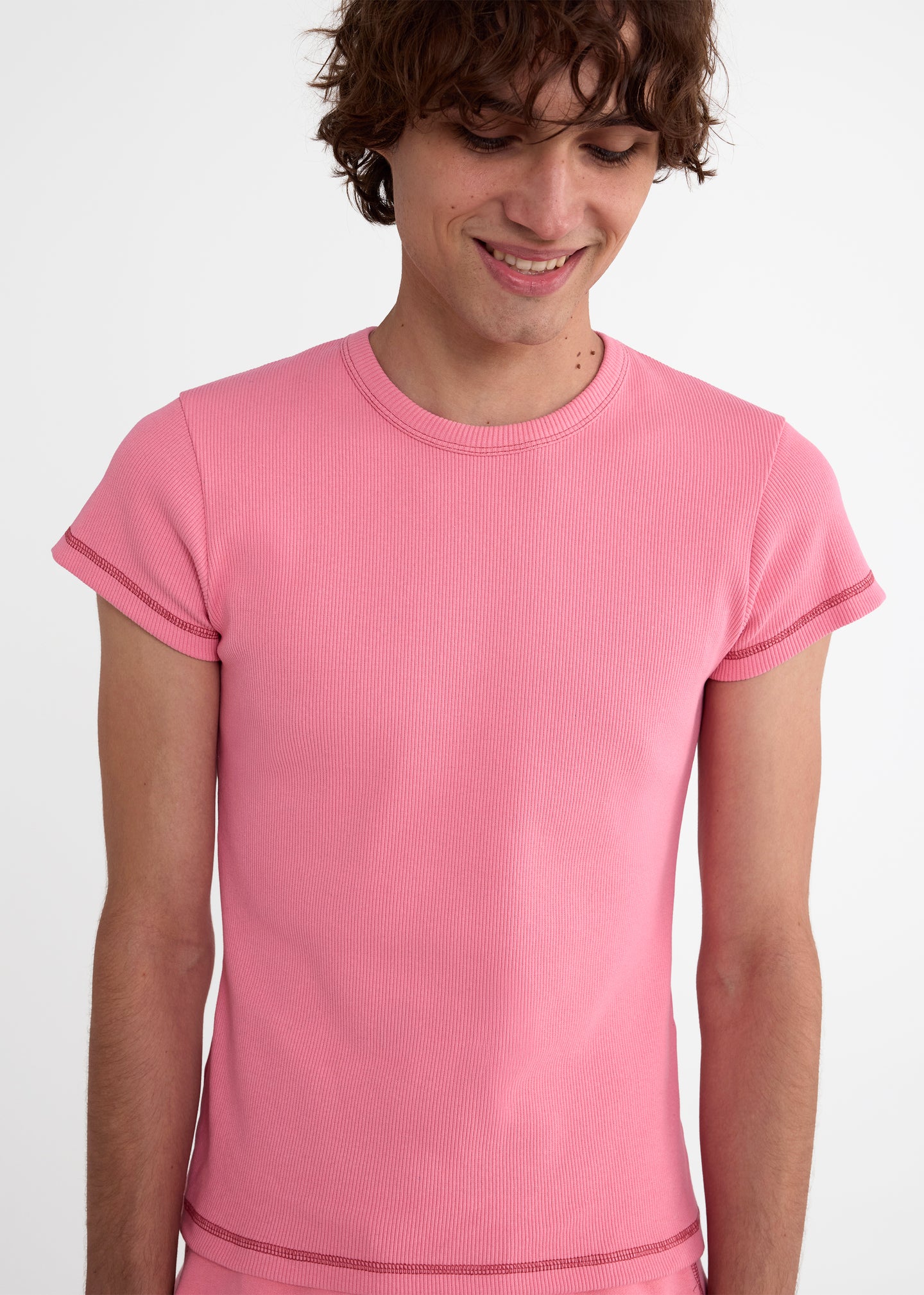 Skinny Rib Tee in Pink