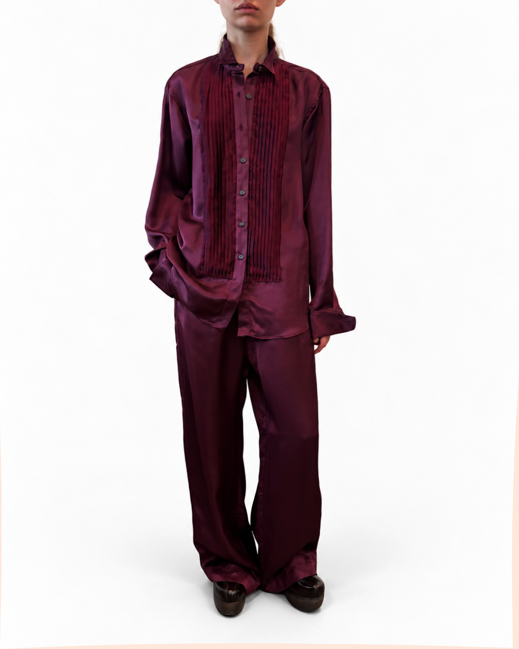 Fluid Tux Shirt in Aubergine