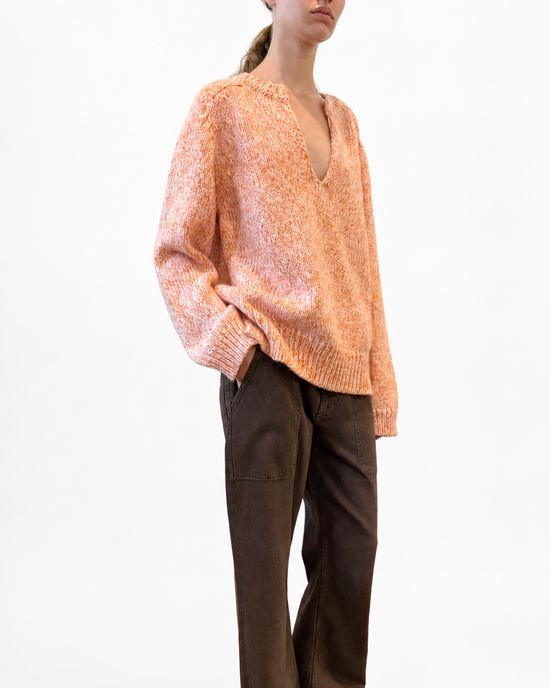 Split Crewneck Sweater in Apricot Melange