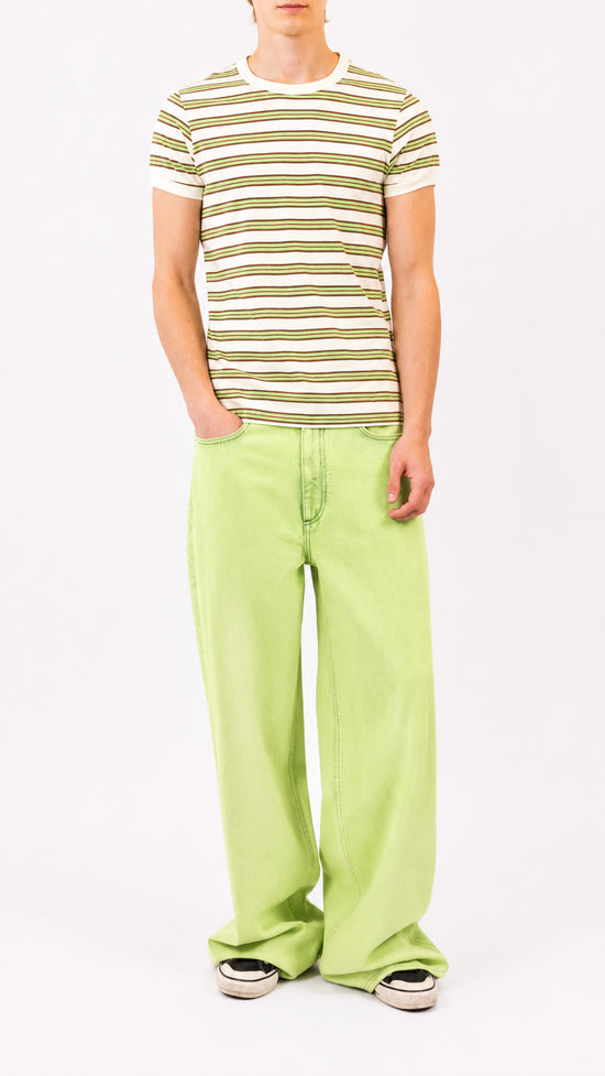 Striped Contrast Rib Tee in Vintage Neon