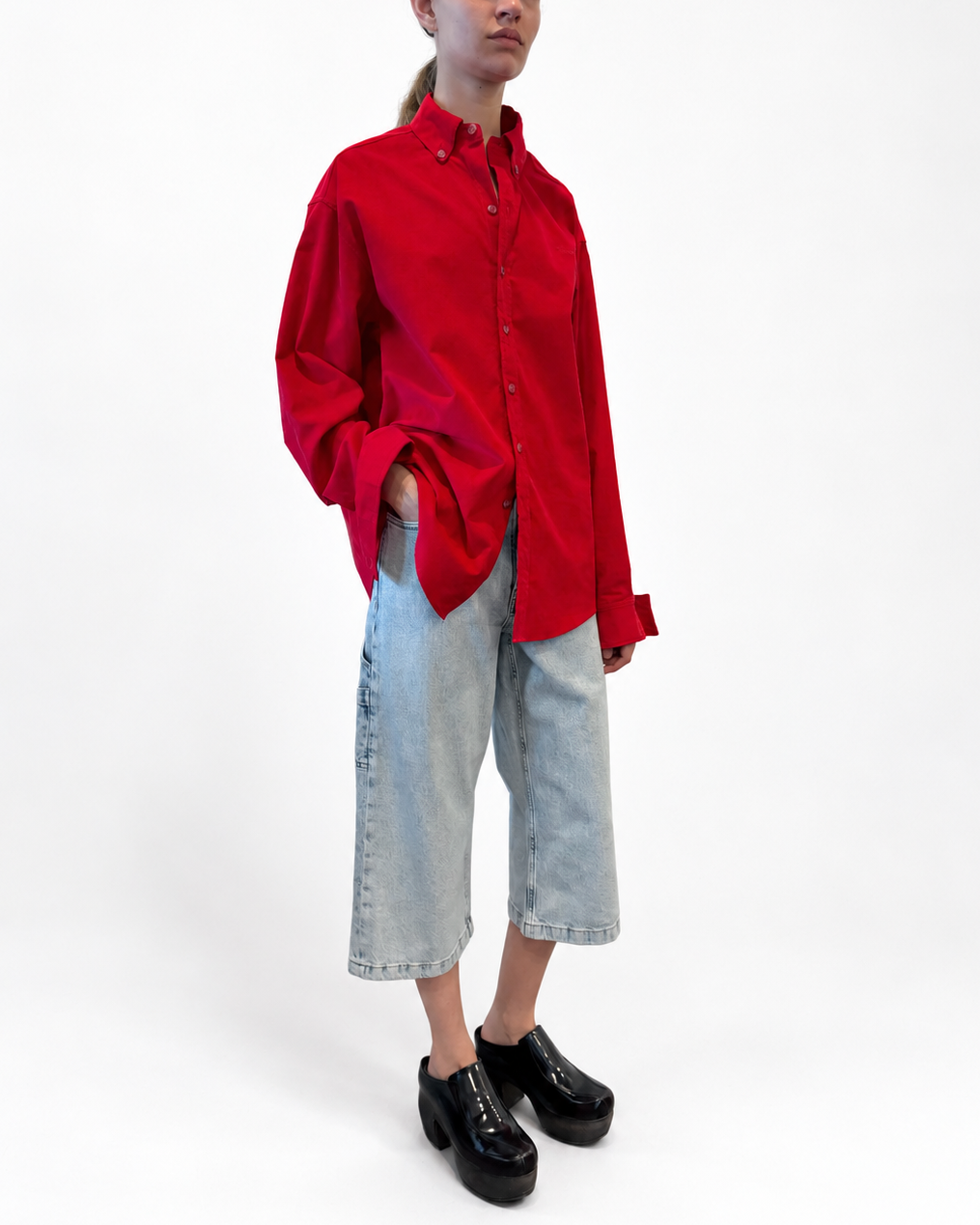 Cord Oversized Shirt in Red Carpet