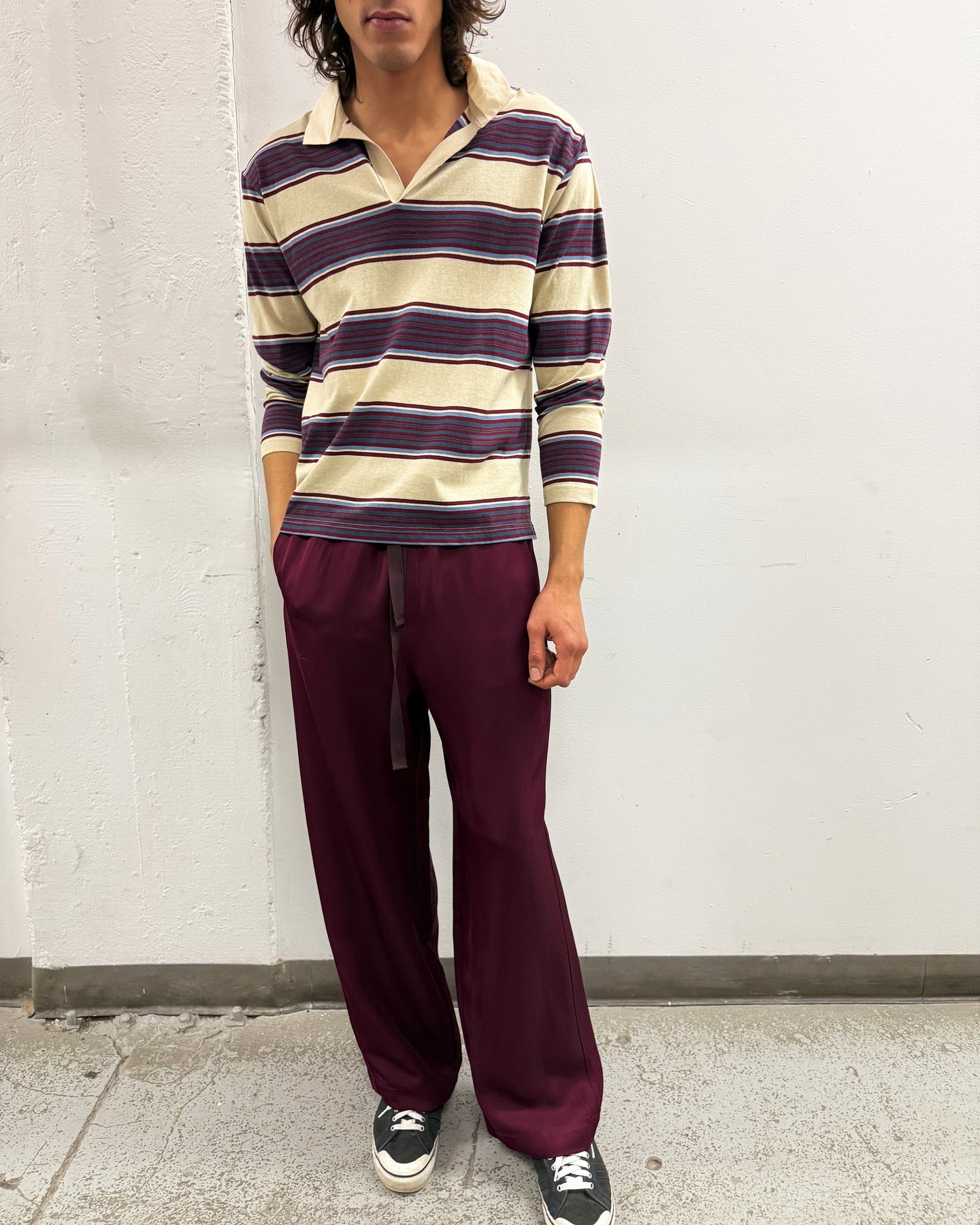 Striped Jersey Polo in Aubergine