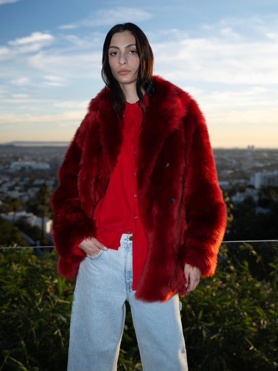 Shearling Coat in Poppy Red