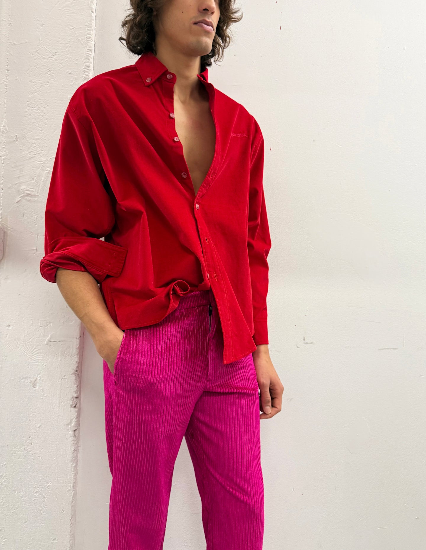 Cord Oversized Shirt in Red Carpet