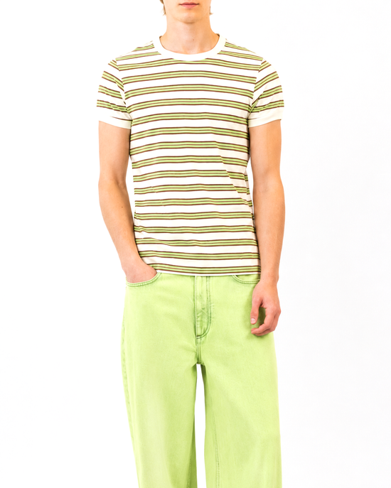 Striped Contrast Rib Tee in Vintage Neon