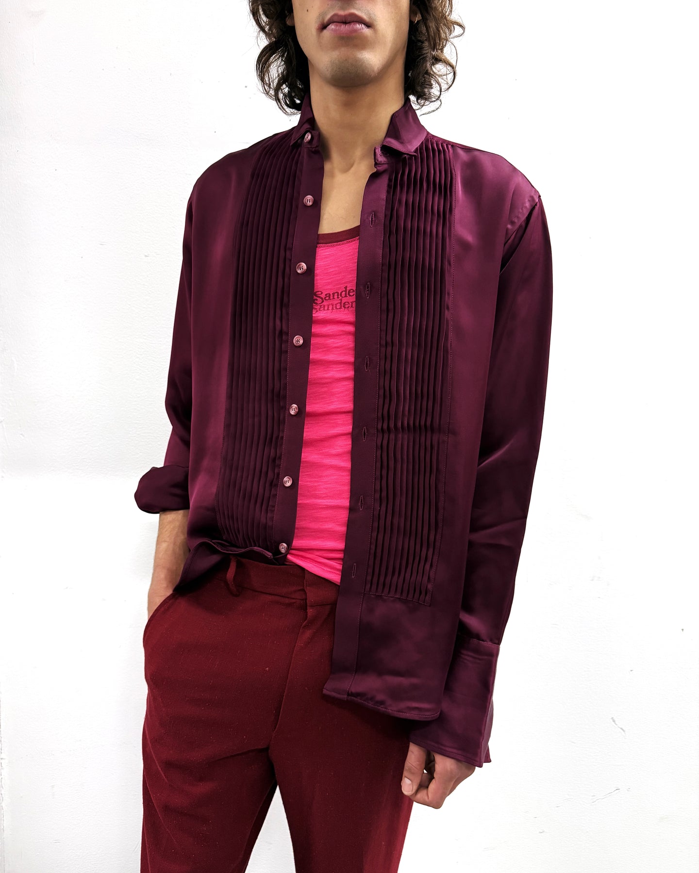 Fluid Tux Shirt in Aubergine