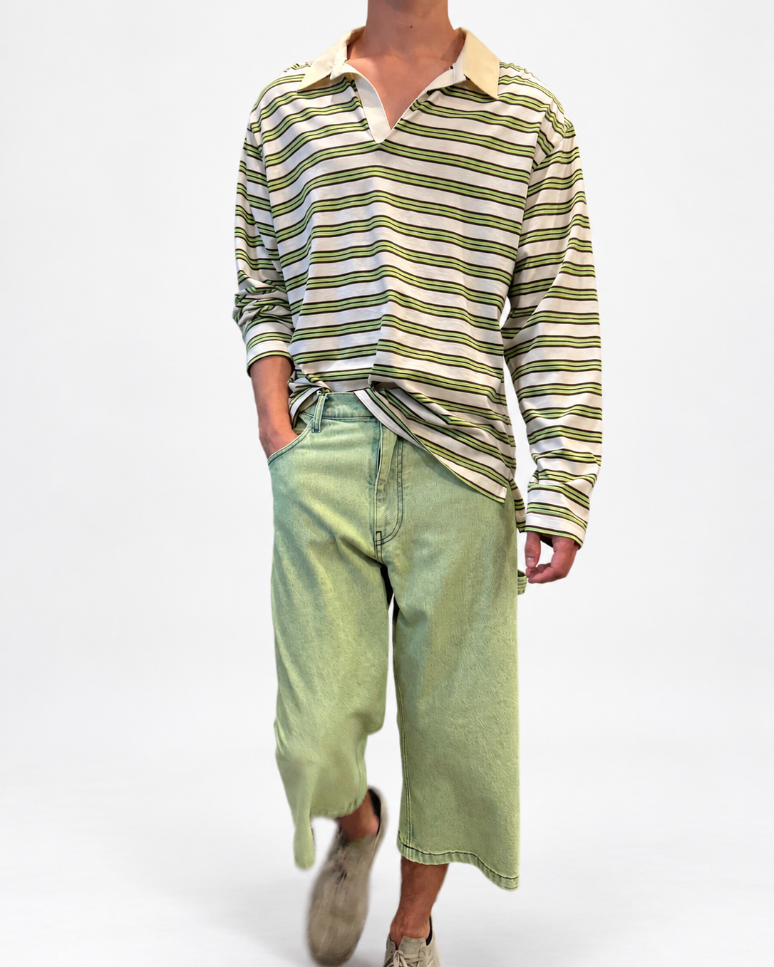 Striped Jersey Polo in Vintage Neon
