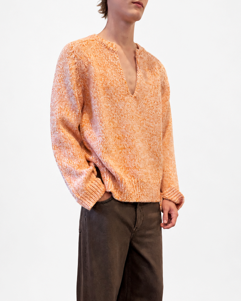 Split Crewneck Sweater in Apricot Melange