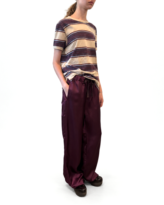 Striped Contrast Rib Tee in Aubergine Stripe