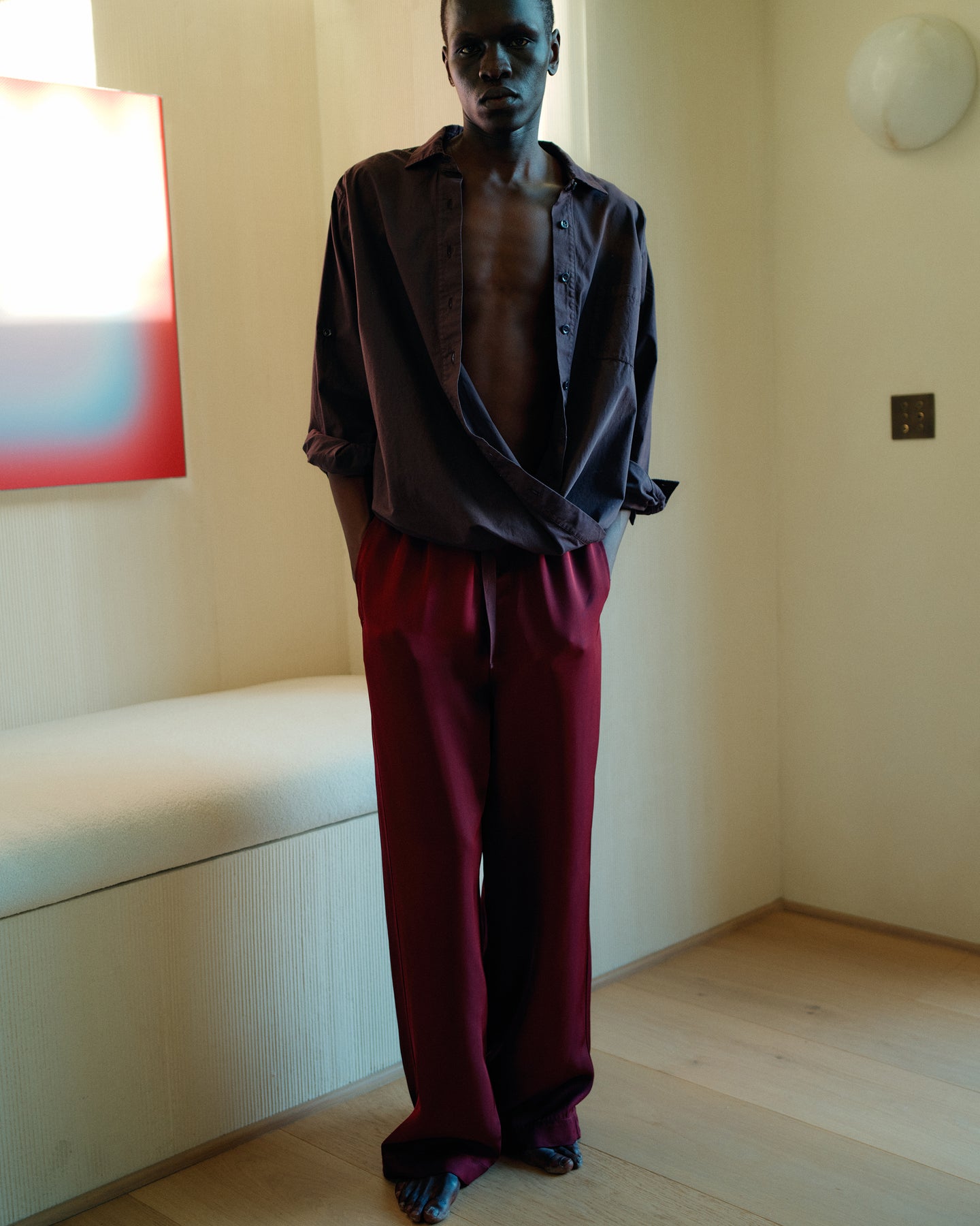 Fluid Drawstring Pants in Aubergine