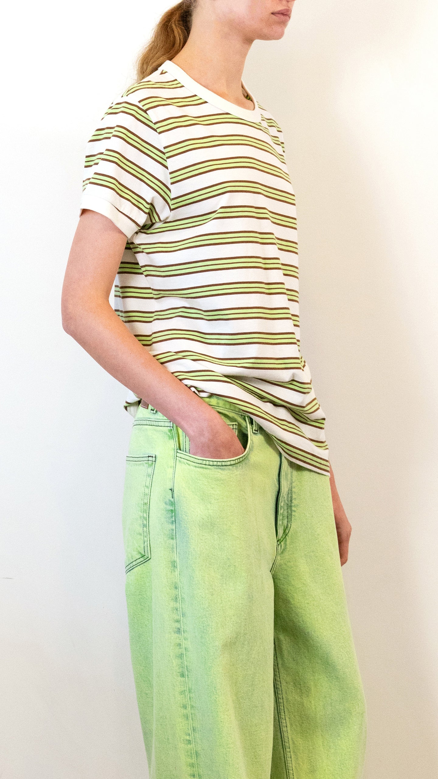 Striped Contrast Rib Tee in Vintage Neon