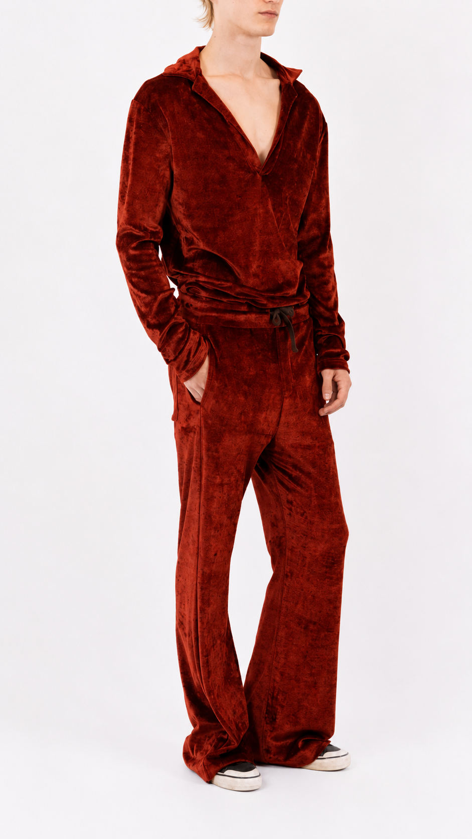 Velvet Flared Pants in Dark Rust