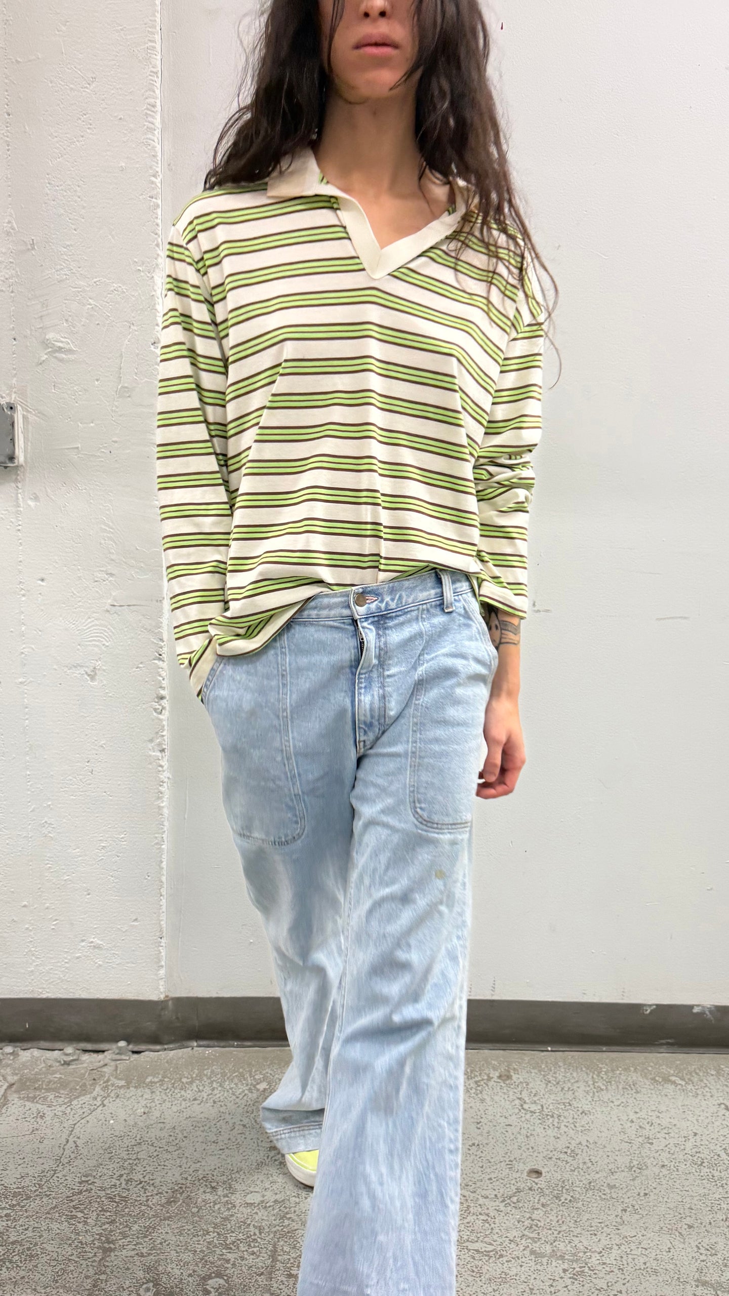 Striped Jersey Polo in Vintage Neon