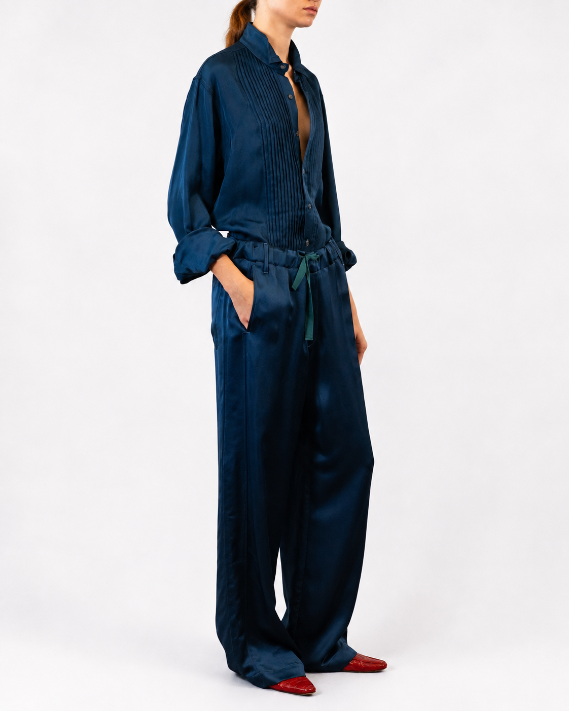 Fluid Drawstring Pants in Dark Sea
