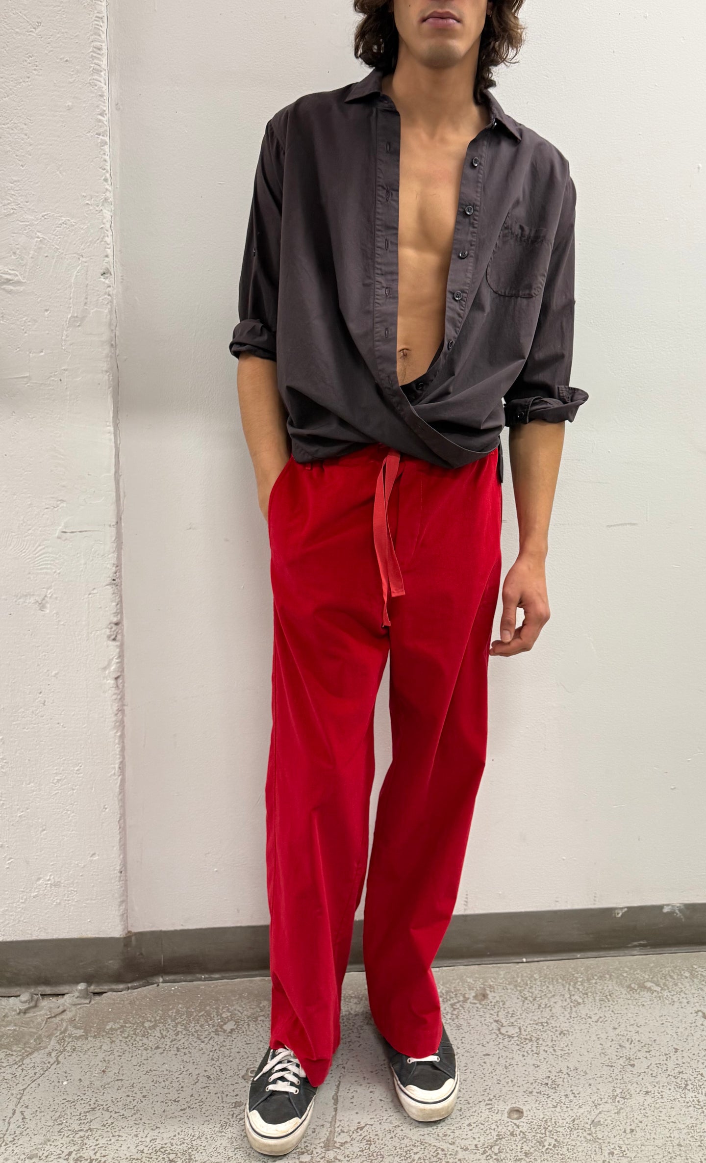 Corduroy Drawstring Pants in Red Carpet