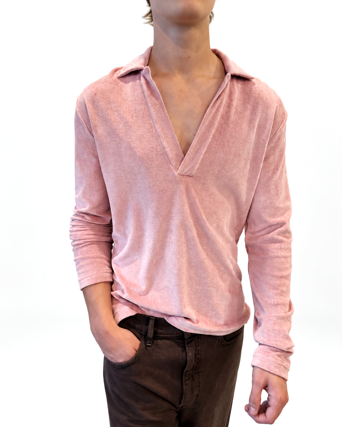 Velvet Deep V Polo in Strawberry Milkshake
