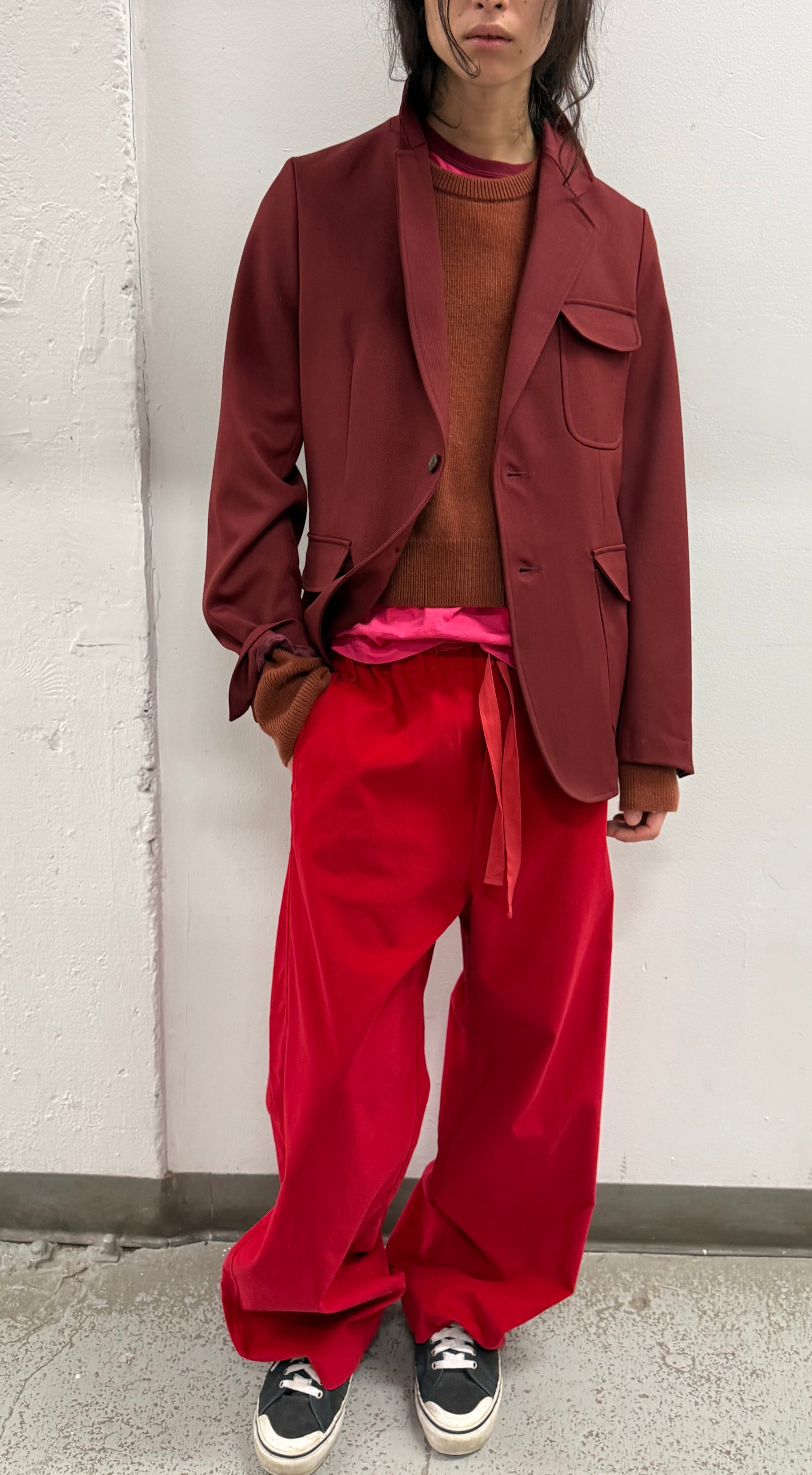 Corduroy Drawstring Pants in Red Carpet