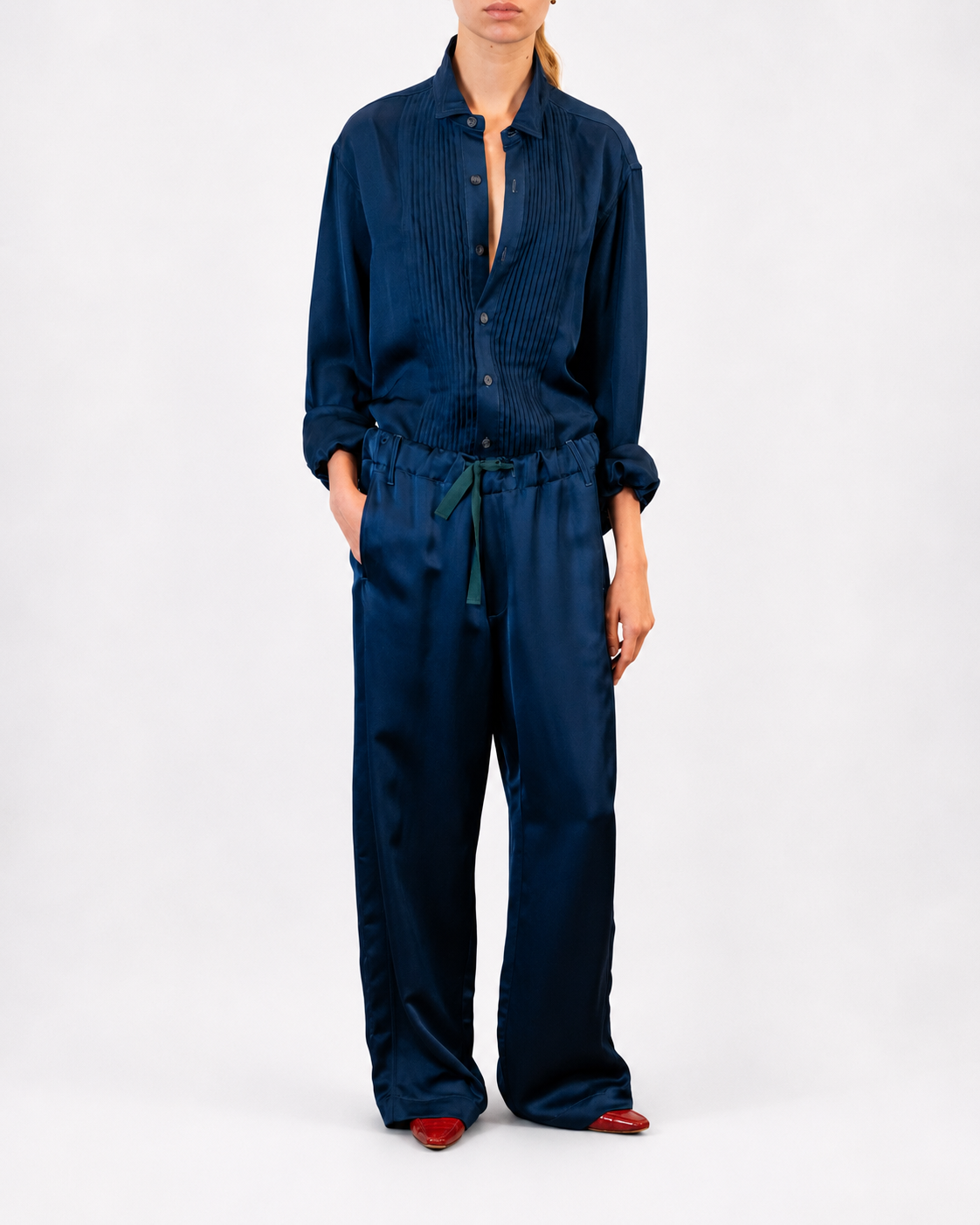 Fluid Drawstring Pants in Dark Sea