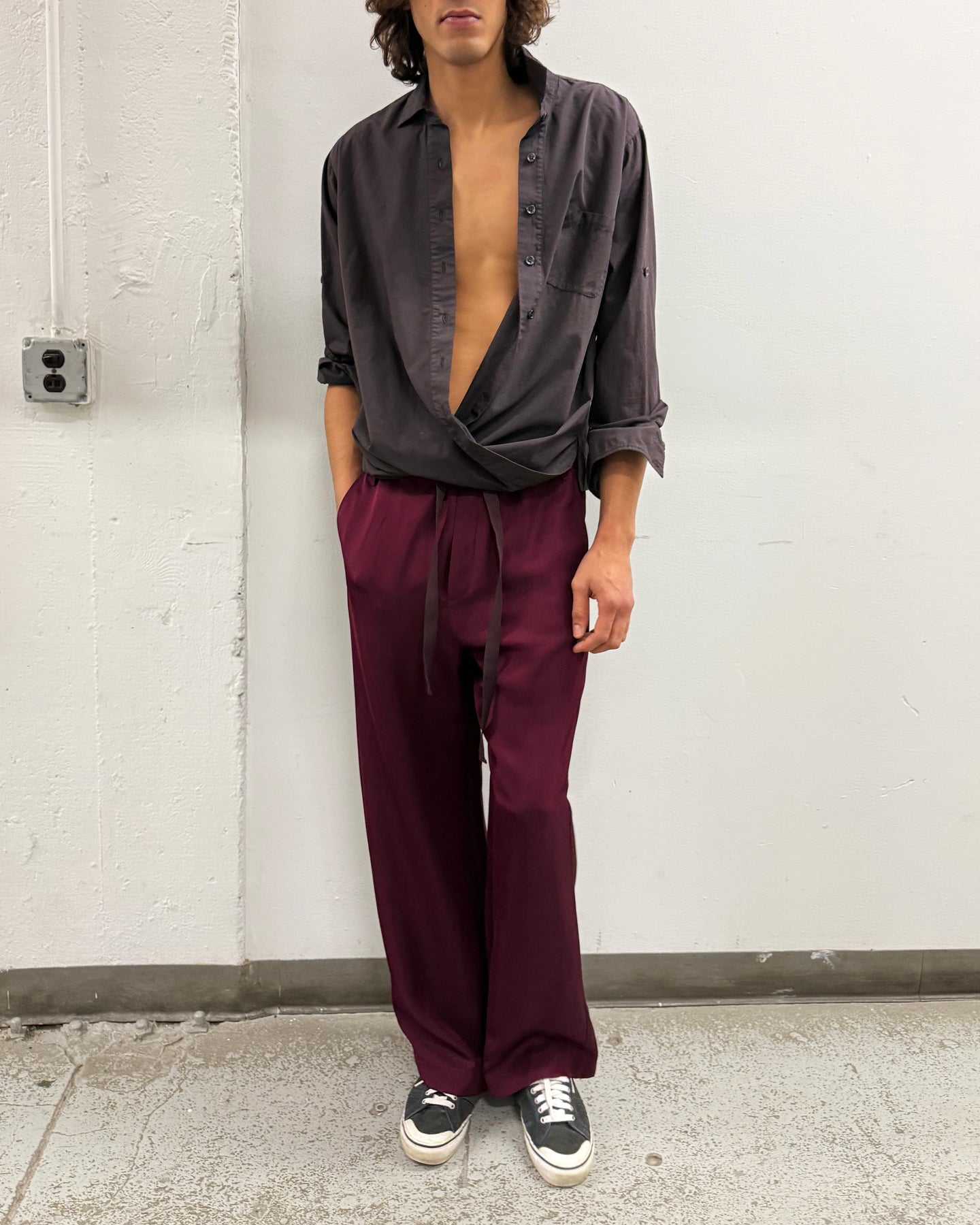 Fluid Drawstring Pants in Aubergine