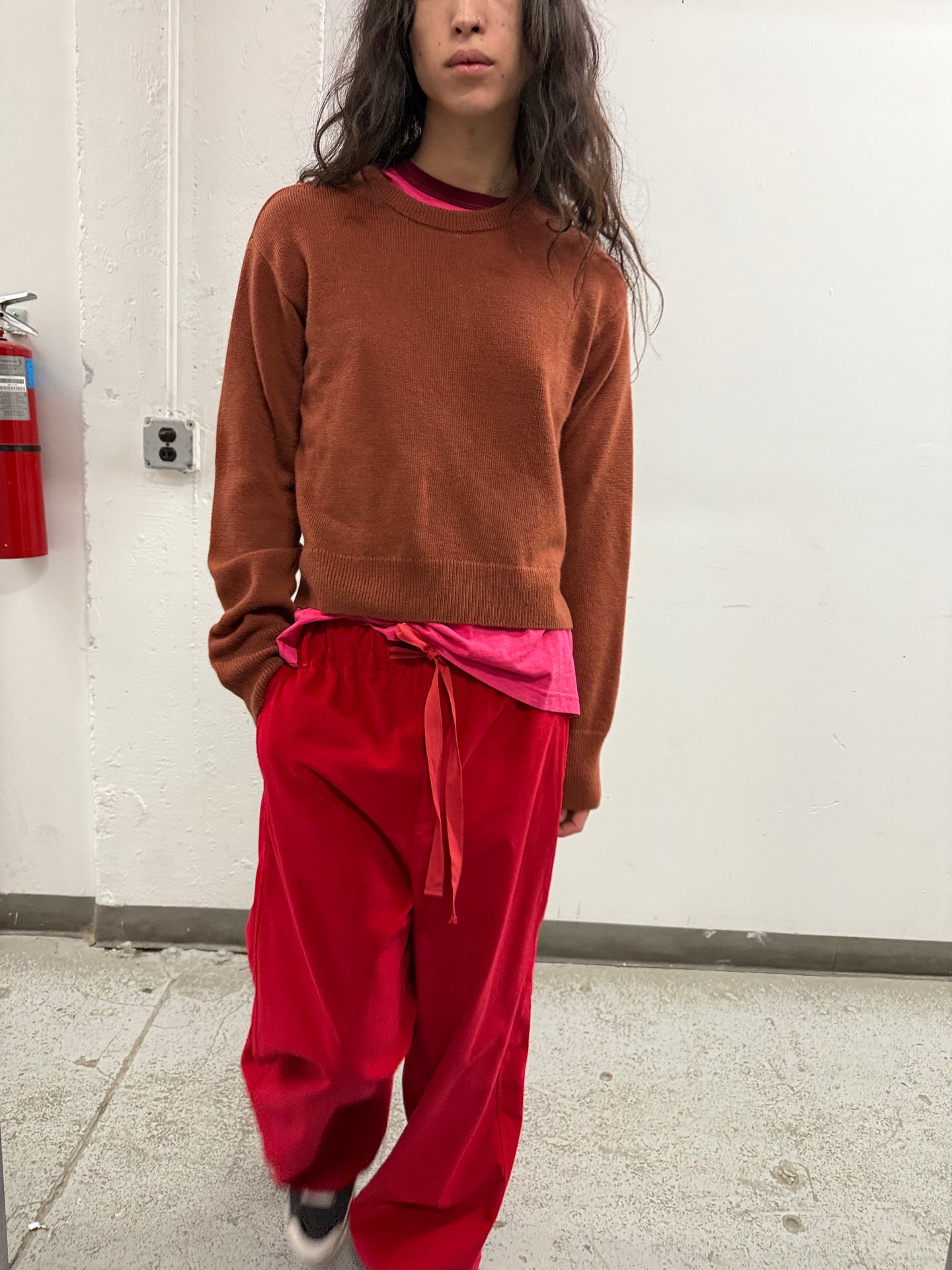 Cropped Crewneck Sweater in Rust