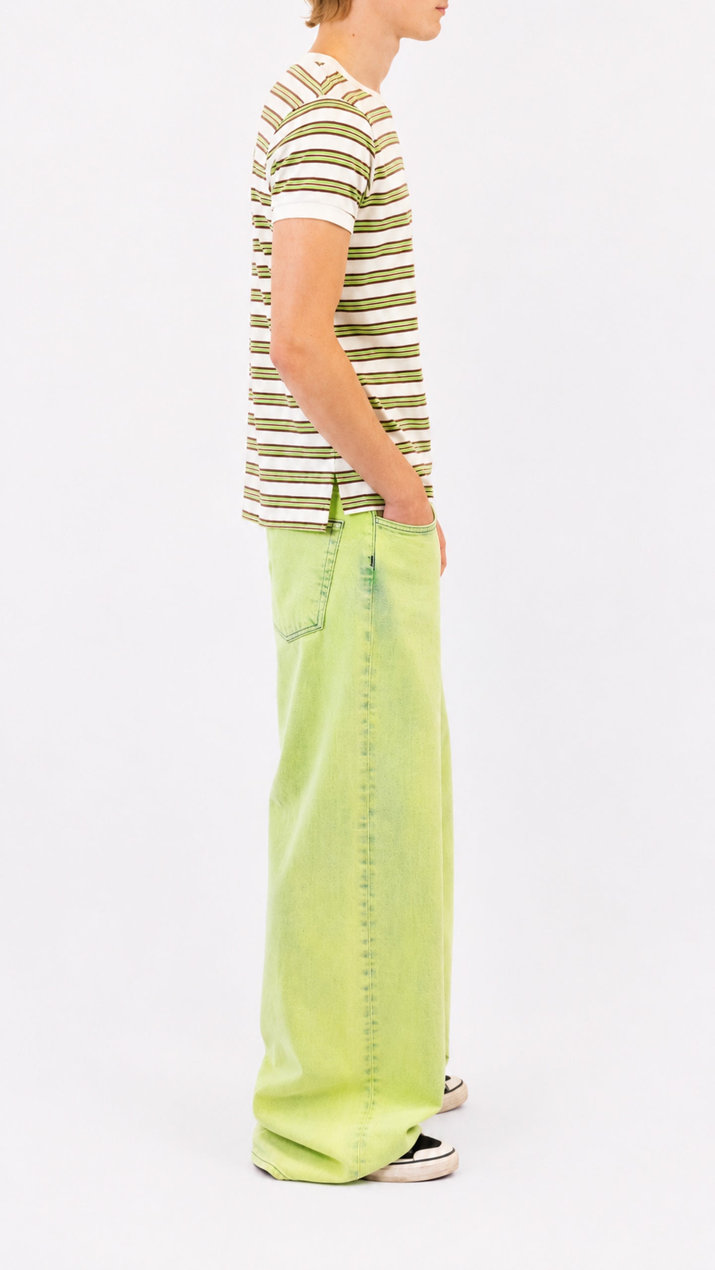 Striped Contrast Rib Tee in Vintage Neon