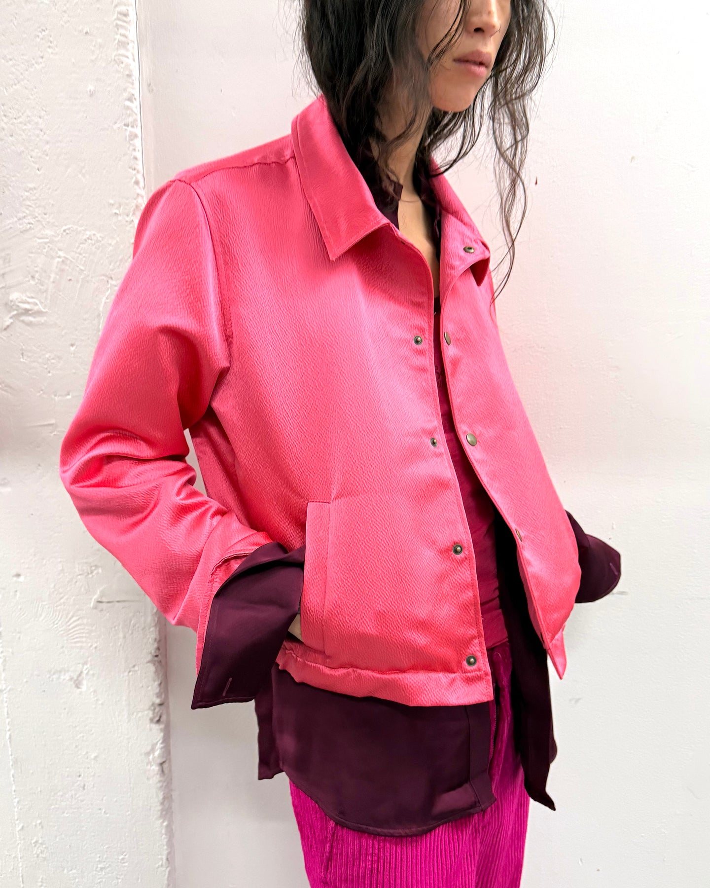 Hammered Coach Jacket in Beverly Pink