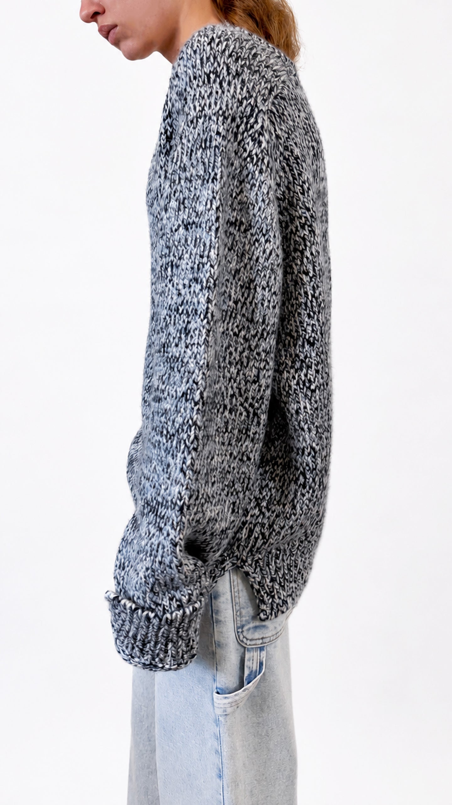 Split Crewneck Sweater in Blue Melange