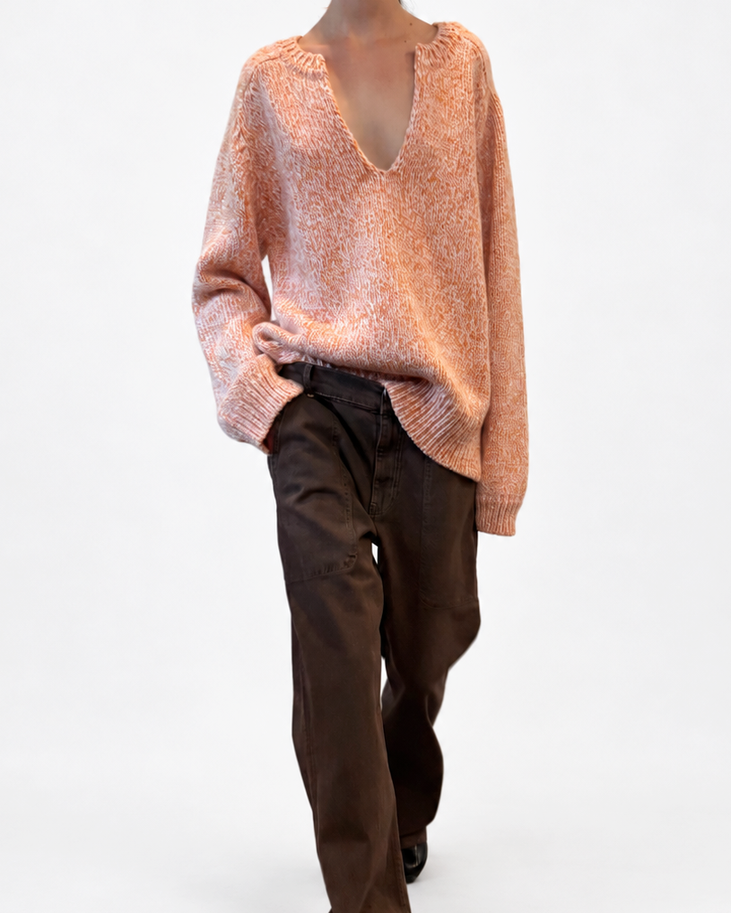 Split Crewneck Sweater in Apricot Melange