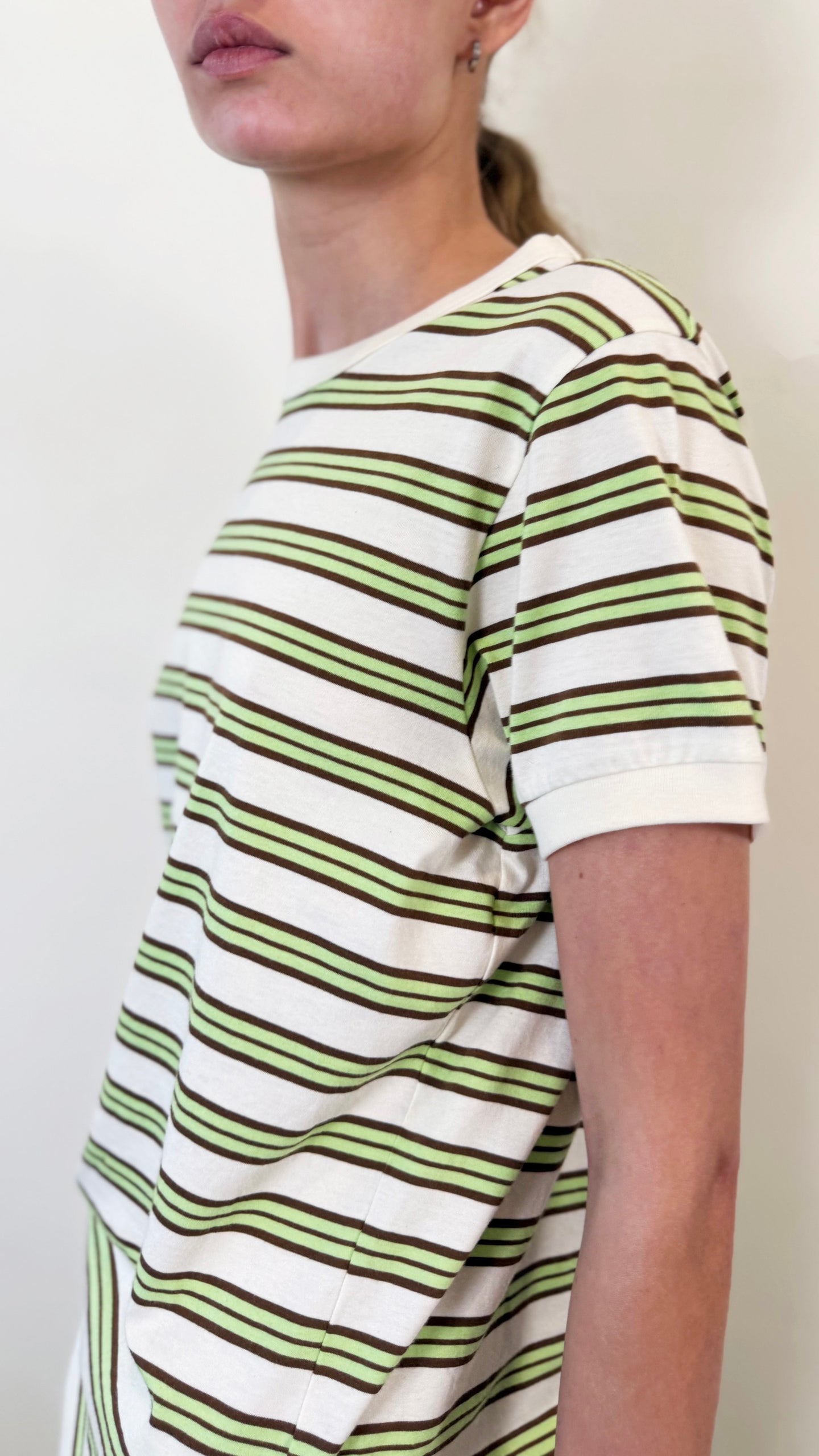Striped Contrast Rib Tee in Vintage Neon