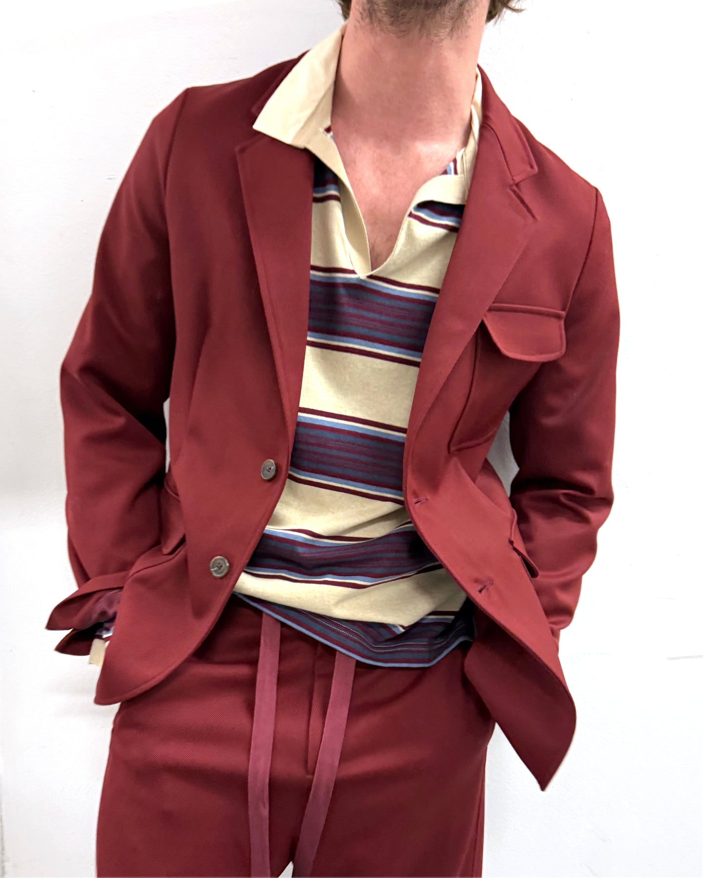 Striped Jersey Polo in Aubergine