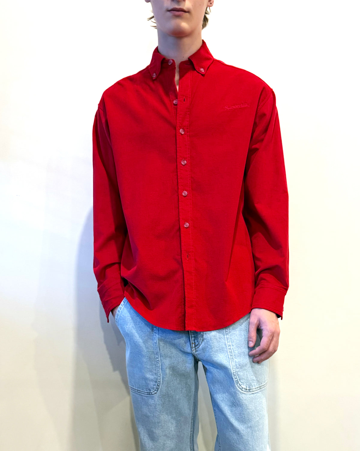 Cord Oversized Shirt in Red Carpet