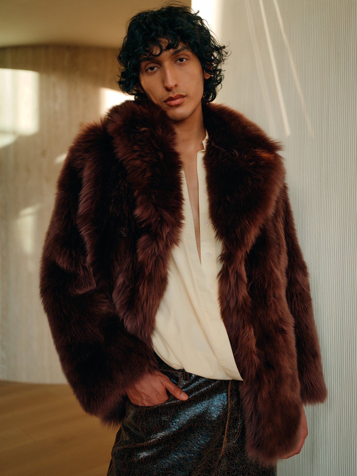 Shearling Coat in Brownstone