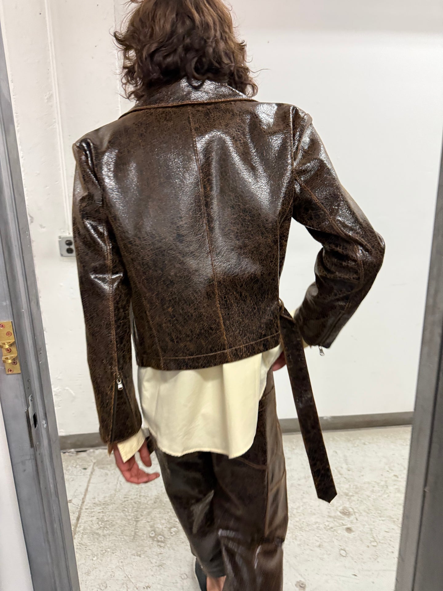 Leather Moto Jacket in Dark Chocolate